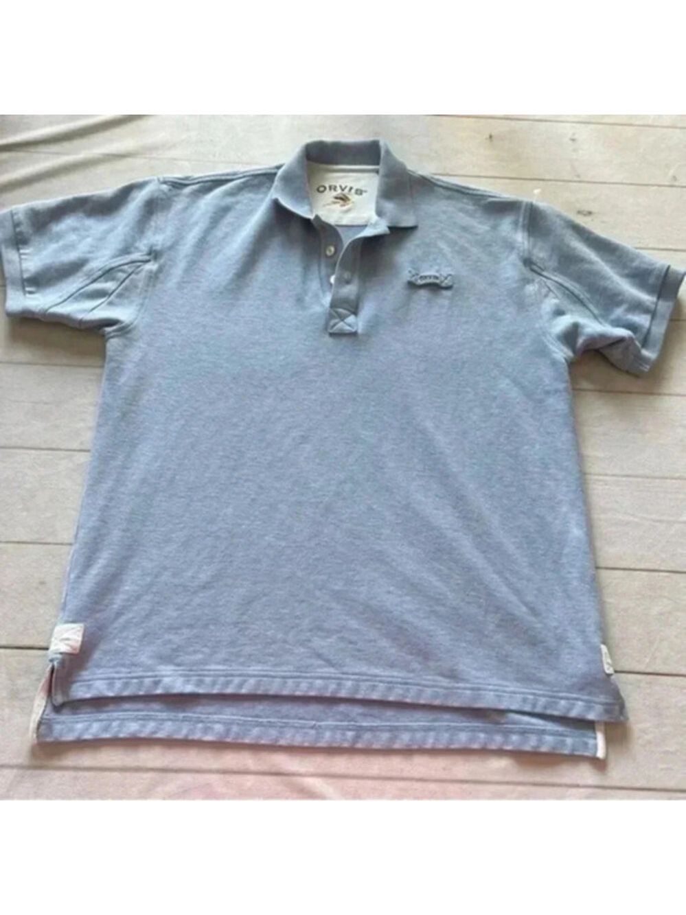 Orvis Mens L  Polo Henley Collared Shirt Blue Casual Short Sleeve Outdoor Hiking